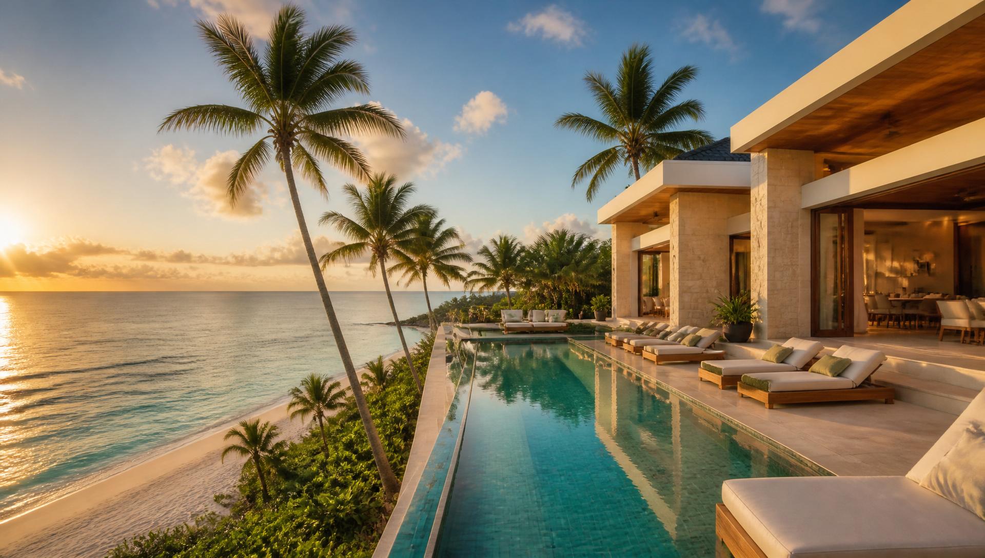 Luxury tropical villa with infinity pool overlooking the Caribbean beach, Dominican Republic